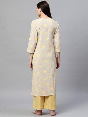 beige geometric pure cotton fancy kurta with palazzo set 4