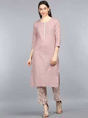 mauve polka dot pure cotton fancy kurta with trouser set 2