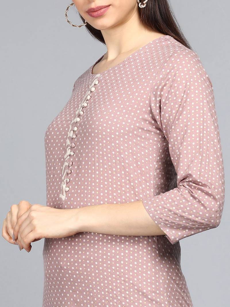 mauve polka dot pure cotton fancy kurta with trouser set