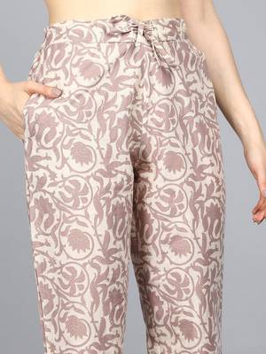 mauve polka dot pure cotton fancy kurta with trouser set 1
