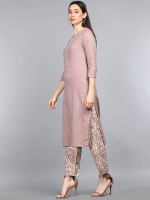 mauve polka dot pure cotton fancy kurta with trouser set 4