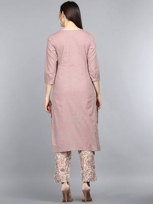 mauve polka dot pure cotton fancy kurta with trouser set 5