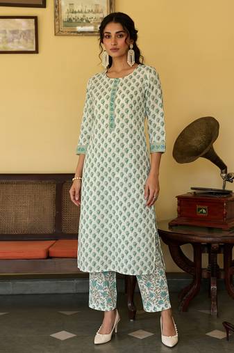 off white ethnic motifs rayon blend fancy kurta with palazzo set