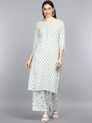 off white ethnic motifs rayon blend fancy kurta with palazzo set 1
