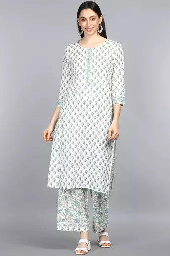 off white ethnic motifs rayon blend fancy kurta with palazzo set