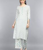 off white ethnic motifs rayon blend fancy kurta with palazzo set