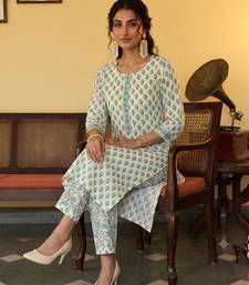 off white ethnic motifs rayon blend fancy kurta with palazzo set