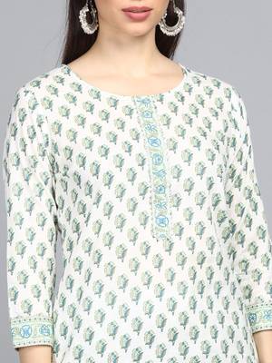 off white ethnic motifs rayon blend fancy kurta with palazzo set 2