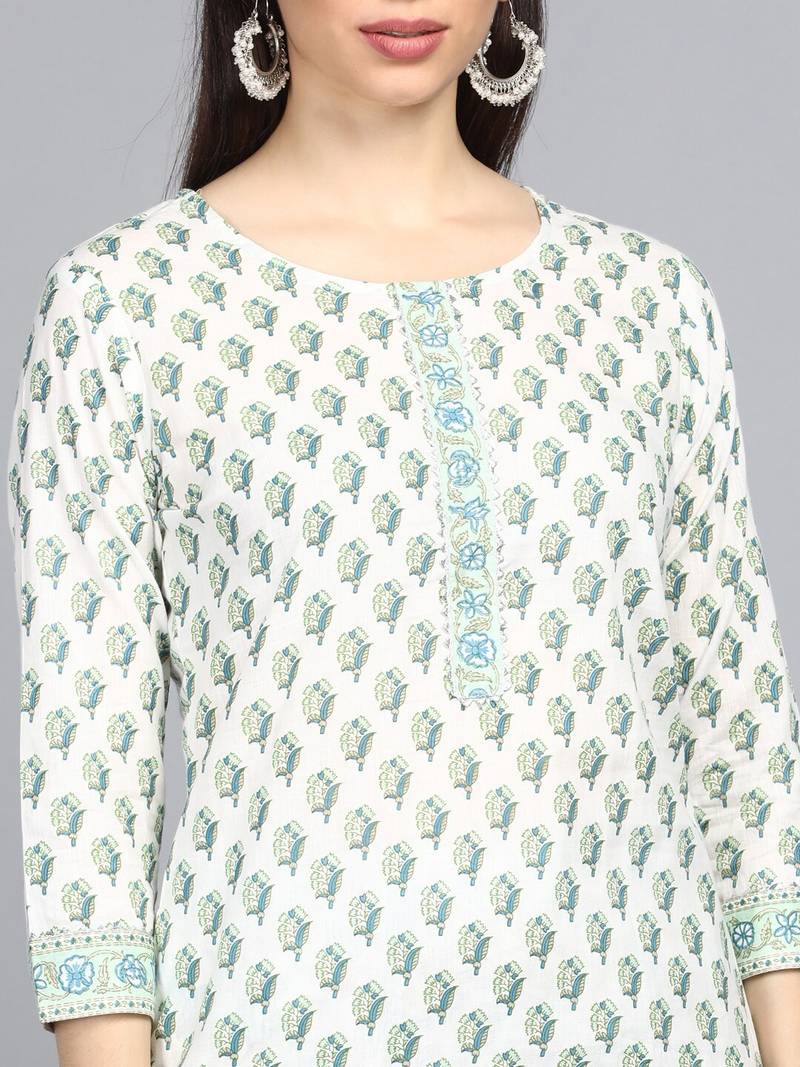 off white ethnic motifs rayon blend fancy kurta with palazzo set