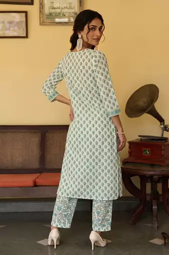 off white ethnic motifs rayon blend fancy kurta with palazzo set