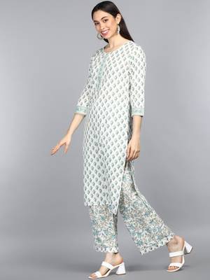 off white ethnic motifs rayon blend fancy kurta with palazzo set 3