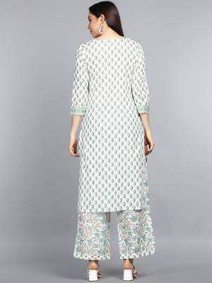off white ethnic motifs rayon blend fancy kurta with palazzo set 4