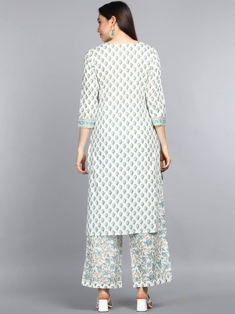 off white ethnic motifs rayon blend fancy kurta with palazzo set