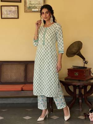 off white ethnic motifs rayon blend fancy kurta with palazzo set 5