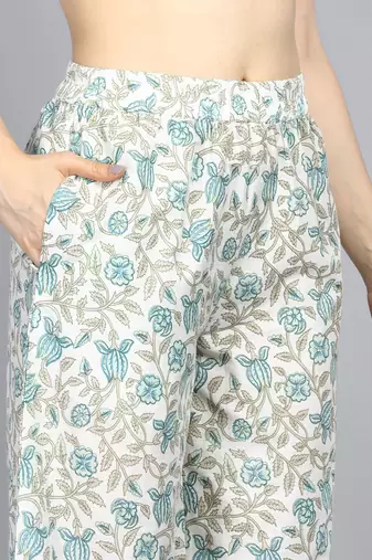 off white ethnic motifs rayon blend fancy kurta with palazzo set