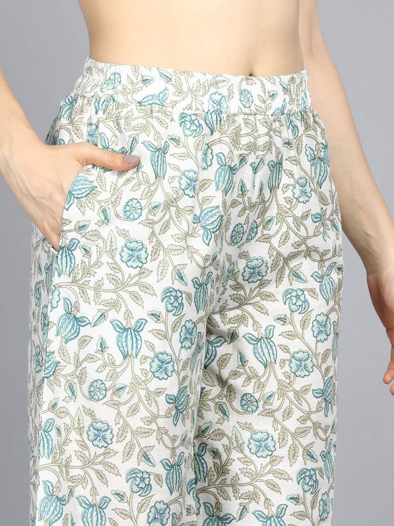 off white ethnic motifs rayon blend fancy kurta with palazzo set