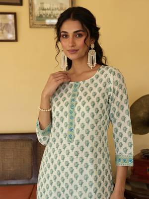off white ethnic motifs rayon blend fancy kurta with palazzo set 6