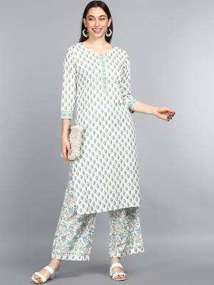 off white ethnic motifs rayon blend fancy kurta with palazzo set 6