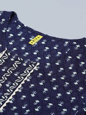 navy blue ethnic motifs pure cotton fancy kurta with trouser set 2
