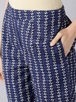 navy blue ethnic motifs pure cotton fancy kurta with trouser set 5
