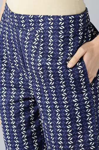 navy blue ethnic motifs pure cotton fancy kurta with trouser set