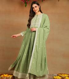 green embroidered fancy kurta with dupatta set