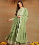 green embroidered fancy kurta with dupatta set