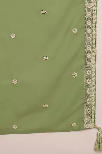 green embroidered fancy kurta with dupatta set