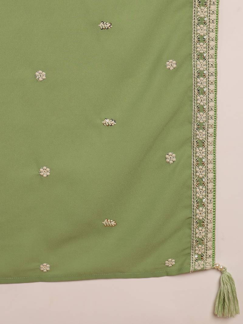 green embroidered fancy kurta with dupatta set