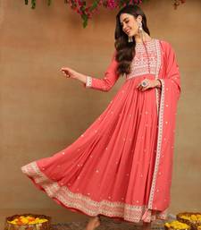 pink solid georgette fancy kurta with dupatta set