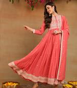 pink solid georgette fancy kurta with dupatta set