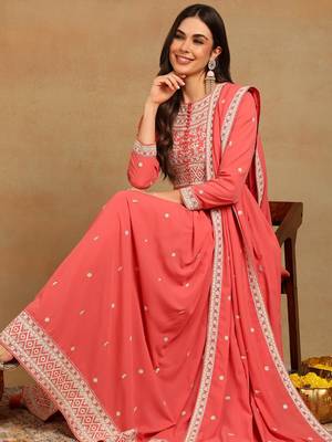 pink solid georgette fancy kurta with dupatta set 2