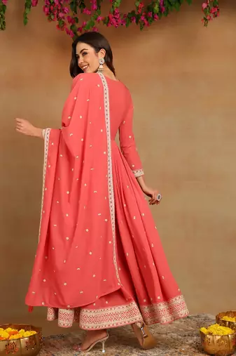 pink solid georgette fancy kurta with dupatta set