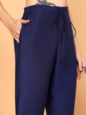 navy blue solid silk blend fancy kurta with trouser set 5