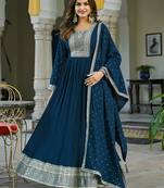 teal solid georgette fancy kurta with dupatta set