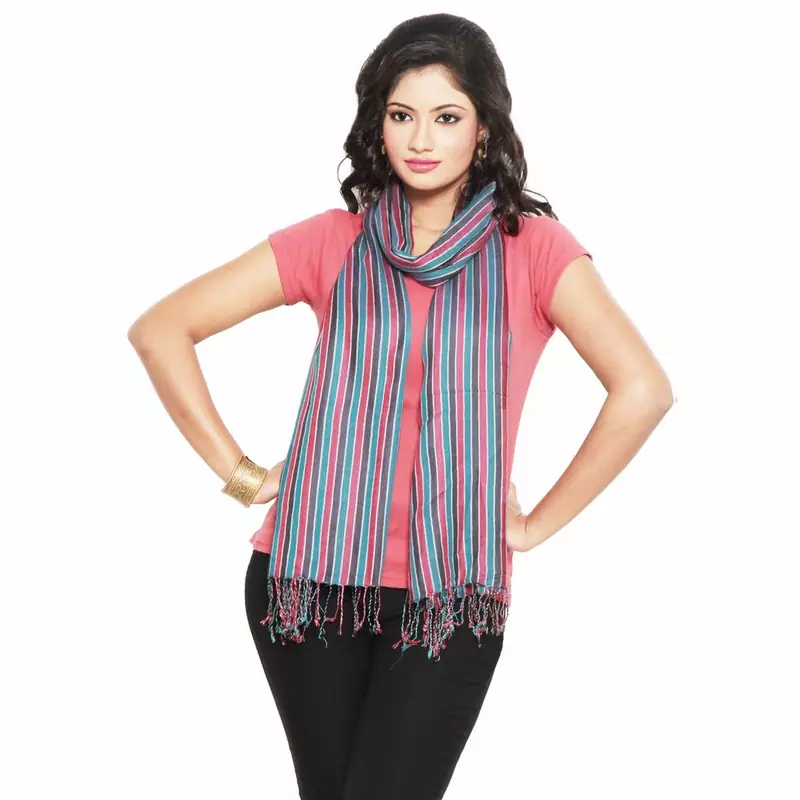 Multi Colour Stripes Pattern Reversible Silk Stole Deepawali Gift 165