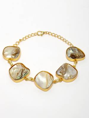 Women gold-plated handcrafted mother of pearl link bracelet 2