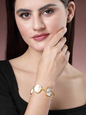 Women gold-plated handcrafted mother of pearl link bracelet 4