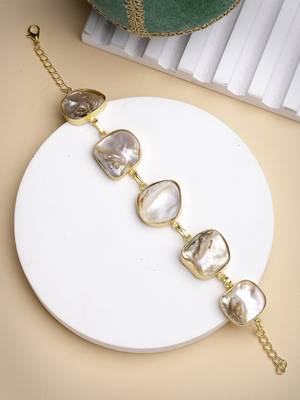 Women gold-plated handcrafted mother of pearl link bracelet 5