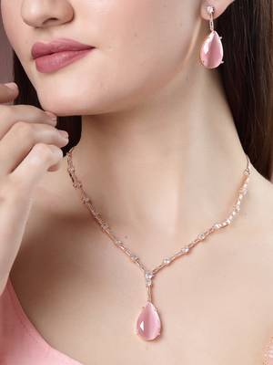 Women rose gold artificial stones studded handcrafted jewellery set 1
