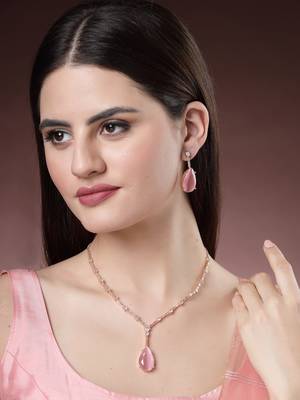 Women rose gold artificial stones studded handcrafted jewellery set 2