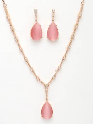 Women rose gold artificial stones studded handcrafted jewellery set 3