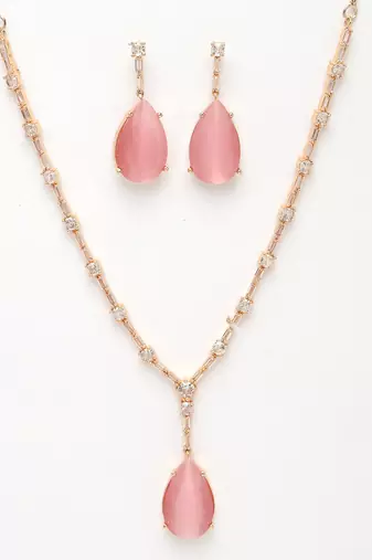 Women rose gold artificial stones studded handcrafted jewellery set