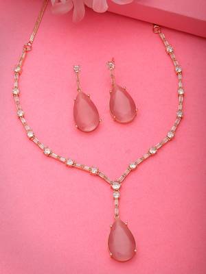 Women rose gold artificial stones studded handcrafted jewellery set 5