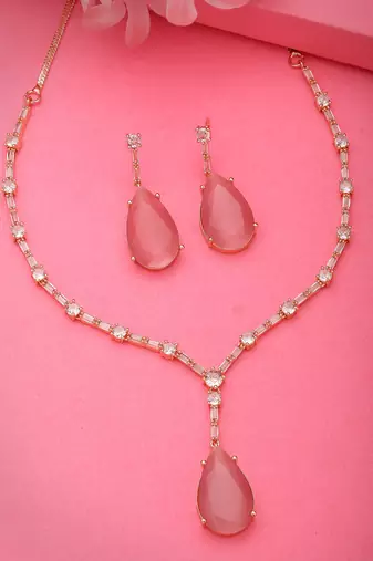Women rose gold artificial stones studded handcrafted jewellery set