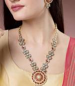 women red & gold  handcrafted kundan studded jewellery set