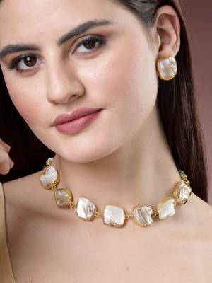 Women gold-plated mother of pearl handcrafted jewellery set 1