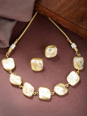 Women gold-plated mother of pearl handcrafted jewellery set 2