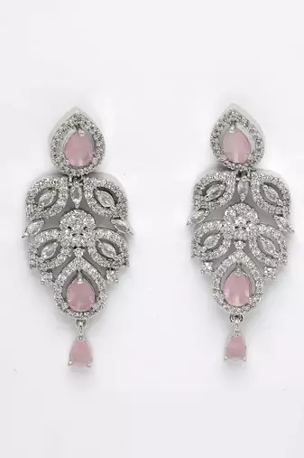 Women silver plated & pink cz stone handcrafted jewellery set