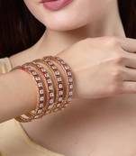 Women set of 4 gold-plated red kundan-studded traditional bangles